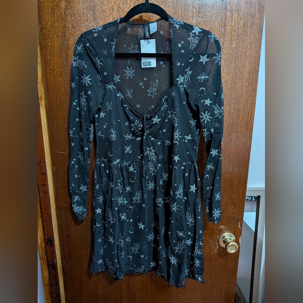 H&M Divided Black Dress With Silver Stars BNWT BWT